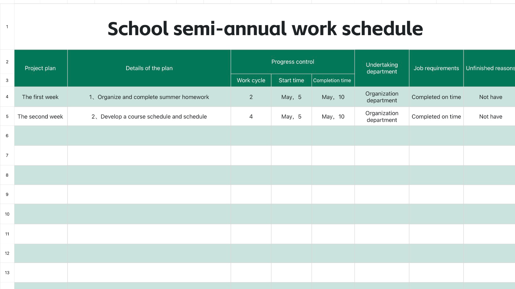School semi-annual work schedule
